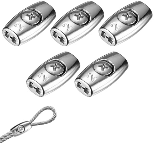 M METERXITY 5-Pack Electric Rope Connectors, 2 mm Poly Rope Connector, Egg Shape Heavy Duty Fence Wires Splicer Clamps for Agricultural/Animal Fencing Connection [Silver]