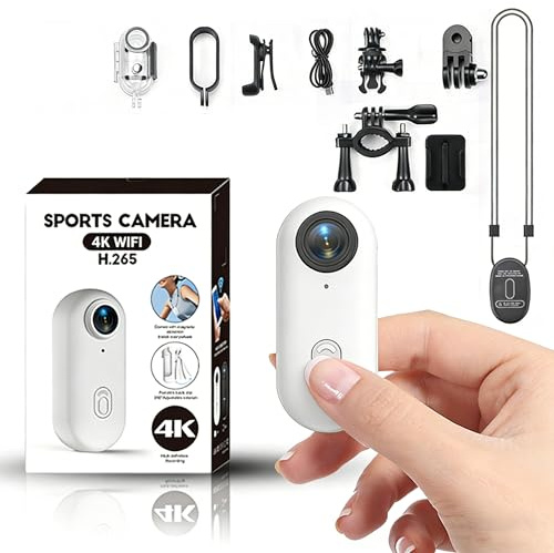 Winnes Mini videocamera per il corpo 4K, POV, vivavoce, con grandangolo di 120° e clip a 360°, registrazione audio e video, per casco da moto, bicicletta, sport e viaggi (bianco)
