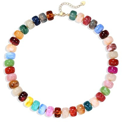 Korotho Chunky Beaded Heart Necklace for Women, Boho Layered Rainbow Choker Colourful Bead Statement Necklaces, Summer Beach Jewellery Birthday Gifts for Women