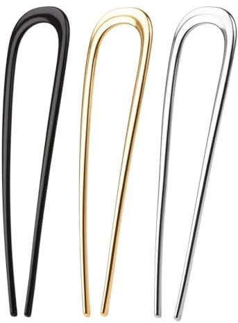 3 Pièces French Hair Pin Métal 14cm, Fourche à cheveux élégante et durable en métal pour chignons et torsades, ajustement confortable, pour Femmes Tous Types de Cheveux Bouclés Raides et Épais