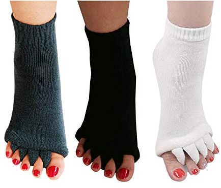 AIBEARTY 3 Pairs Yoga Sport Gym Five Toe Separator Socks Foot Massage Toeless Socks