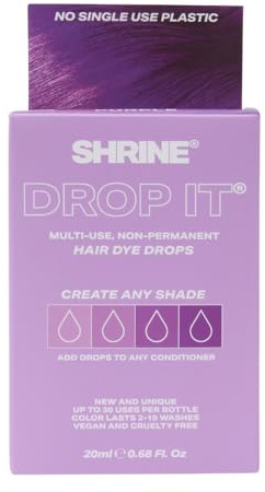 SHRINE Drop It PURPLE Toner Drops | Damage-Free Colouring | 20ml | Customisable Toner Drops | Vibrant Purple Tone | Semi-Permanent DYE | Up To 30 Uses | Mix with Conditioner