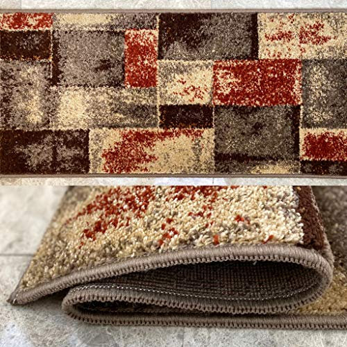 Aido - Alfombra Infinity de 55 x 110 Beig y marrón para Dormitorio. 11 mm de Pelo Brillante y fácil de Limpiar. Elegante para tu Habitación. Adecuado para niños.