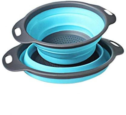 TOSSPER 2st Faltbare Silikonfilterkörbe, Zusammenklappbare Seiher Set Küchensieb Geschirr Schüssel Für Draining Frucht-gemüse-Pasta (gelegentliche Farbe)