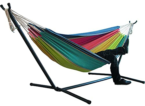 YRHH Tragbarer Outdoor-Leinwand-Hängemattenständer, Camping-Schaukel-Hängebett, Outdoor-Gartenmöbel-Hängematte-A||with Support