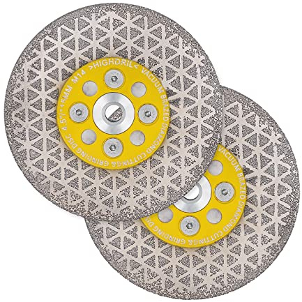 HIGHDRIL Disco Diamantato Gres Porcellanato 2 Pezzi - 115mm x M14 Brasatura Sotto Vuoto Disco da Taglio e Rettifica per Marmo Granito Ceramica Piastrelle Calcestruzzo