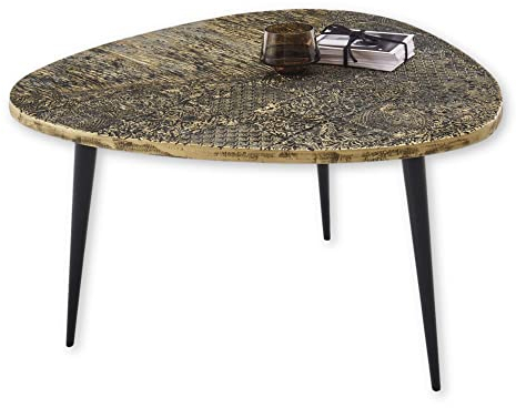 ANTONIO Couchtisch dreieckig in Metall Optik, Schwarz - Moderner Sofatisch mit gemusterter Oberfläche und Metallgestell - 75 x 47 x 75 cm (B/H/T)