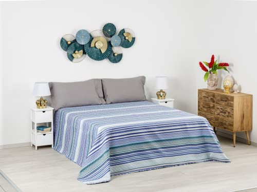 Baroni Home Trapuntino Copriletto Primaverile Estivo in Microfibra, Trapunta Estiva Matrimoniale 250x250 cm - Righe Blu