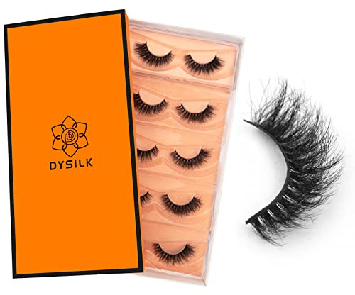 DYSILK Wispy Fluffy False Eyelashes 5 Pairs – 6D Faux Mink Lashes Natural Look Strip Lashes Soft Reusable Up to 15 Wears Lightweight Lash Pack | Cat-Eye 8-15mm