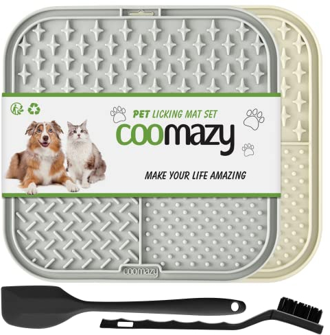 Coomazy Leckmatte Hund, 2 Stück Schleckmatte Hund mit Schwarze Spatel und Bürste Slow Feeder Hunde Leckmatte für Baden, Fellpflege