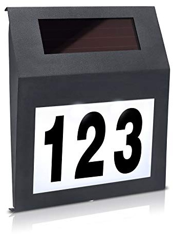 VA-Cerulean Numero civico illuminato a energia solare con 2 LED per numero civico, lampada impermeabile, in acciaio inox, numero civico solare con interruttore crepuscolare, luce solare esterna, luce