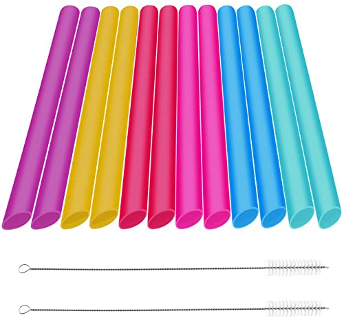 12 Stück Bubble Tea Strohhalme, 10x260mm Jumbo Smoothie Strohhalme, Farbige Strohhalme mit Reinigungsbürste, Spitzes Design, Dicke Strohhalme Wiederverwendbar, Trinkhalme Geeignet für Smoothie Säfte