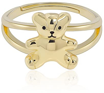 Meissa Anillo Oso 925 Anillo de Plata para Mujer Lindo Peluche Dedo Indice Amistad Anillo de Oro Regalo para Niñas Niños Adolescentes, Oro