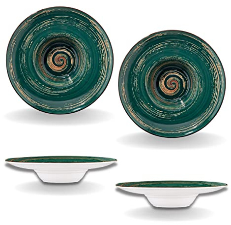 Wilmax - Assiettes creuses SPIRAL - 2 pièces - Élégantes - Modernes - Durables - Porcelaine émaillée - Résistantes aux rayures - Lavables au lave-vaisselle - Pour soupes, salades - Diamètre : 24 cm