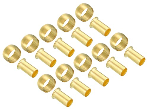 Patikil 10mm Tube OD Brass Compression Sleeves and Ferrules, 20 Pack Brass Ferrule Compression Insert Fitting Assortment Kit for Air, Water, Gas Pipe