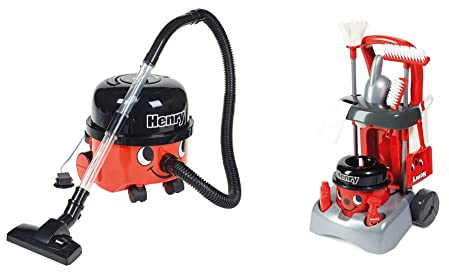 Casdon Henry Vacuum Cleaner. Toy Vacuum Cleaner For Children Aged 3+. Looks And Works Just Like The Real Thing Single & Henry Deluxe Cleaning Trolley | Realistic Toy Cleaning Trolley
