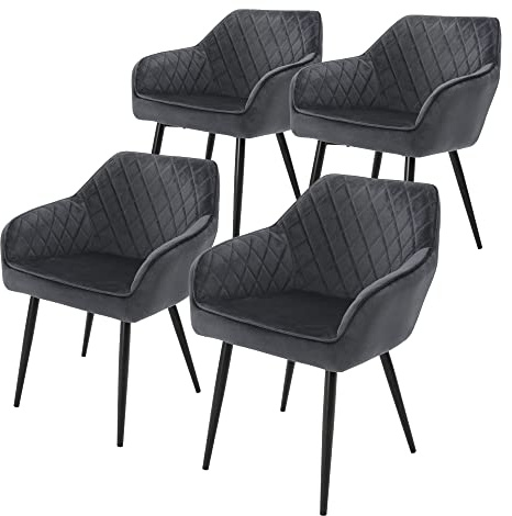 ML-Design Esszimmerstühle 4er Set mit Samtbezug, Anthrazit, Küchenstuhl mit Armlehne und Rückenlehne, Polsterstuhl mit Stahlgestell, Ergonomischer Stuhl für Esstisch, Esszimmerstuhl, Wohnzimmerstuhl