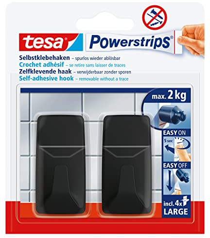 tesa Powerstrips krokar, stora, fyrkantiga - svarta - 2 kg bärkraft