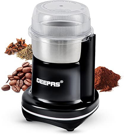 Geepas Coffee Grinder | 200W Electric Coffee Grinder | Stainless Steel Blades for Coffee Beans Spices Herbs Dried Fruits & Nuts Grinding | Small Fixed Mill with Transparent Lid | 2 Year Warranty