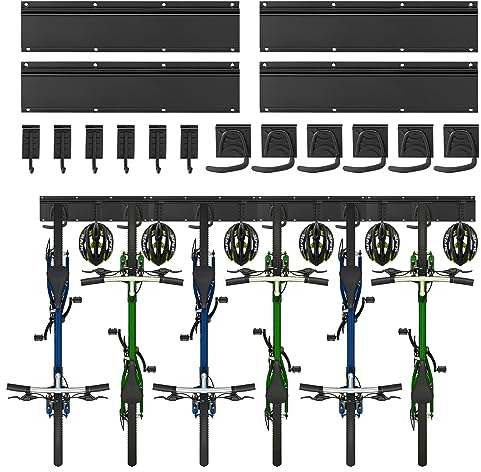 Sinoer bike storage,Bike wall mount, Bicycle Wall Bracket 64inch for 6 Bike+6 Helmets, bike racks for Garage/Home, Vertical Cycling Hanger, Holder for Road Bicycles - 4 Rails