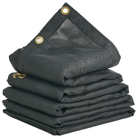 VEVOR Lona de Malla para Camión Volquete 2,4x5,5 m Revestimiento de PVC Negro con Doble Bolsillo Ojales de Latón, Correa Reforzada con Doble Costura para Sistema de Camión Volquete Manual o Eléctrico