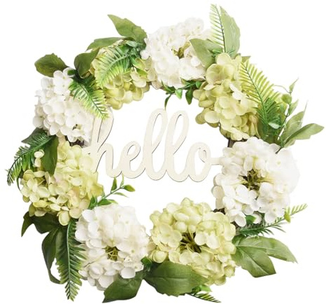 Gbtdoface Türkranz, künstlicher Hortensienkranz, 40 cm, künstlicher grüner Hortensienkranz, Hallo Haustür, Wand, Hintergrunddekoration