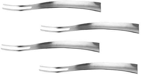 PRETYZOOM 2-Tine Stainless Steel Fruit Forks 4pcs Set 304 Matte Finish Appetizer Dessert Cocktail Flatware for Banquet Party