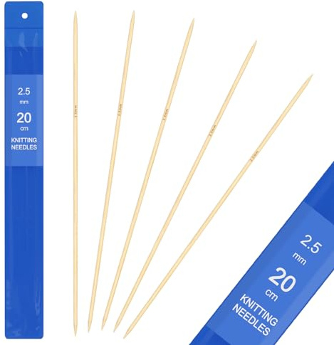 Aeeque 5 Stück 2,5 mm Nadelspiel Holz Stricknadeln Set Sockennadeln für Mützen Socken Schals Haustier Pullover Doppelspitzen Knitting Needles
