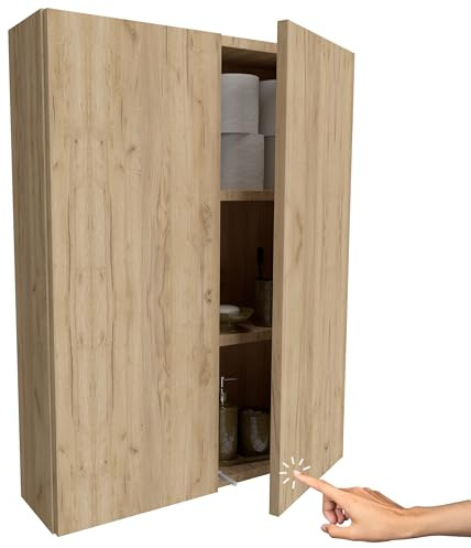 Miradu Badezimmerschrank hängend mit Push-to-Open-Fronten, Waschmaschinenschrank, badezimmerschränke, badschrank hängend, Waschbeckenunterschrank,wc Schrank, wandschrank (Holz, 78x60x17)