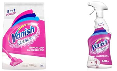 Vanish Power im Doppelpack: Vanish Oxi Action Polster- und Teppichreiniger Pulver – 1 x 820 g + Vanish Multi Textilreiniger für Teppiche, Sofas & mehr – 1 x 660 ml