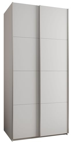MEBLE KRYSPOL LUX 1 Schrank mit 2 Schiebetüren und geräuschlosem Schließen - Schiebesystem HETTICH Topline L - für Wohnzimmer, Schlafzimmer - 245,5x120x64cm - Weiß, Weiß, Silber