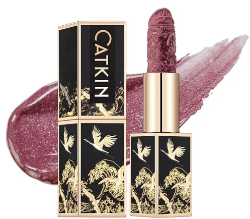 CATKIN Lippenstift Semi-Matt Finish, Nudetöne, Schimmernder mit Glänzender Oberfläche, Farbintensität Langanhaltend Pflegender Lippen-Stift, Vegane Formel, 3.2g