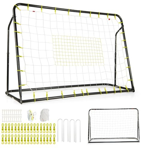 COSTWAY 2-i-1 fotbollsmål och rebounder, fotbollsmål för trädgård och barn, fotbollsmål i set med metallram och 2 nät, väderbeständig träningsgrind för barn från 6 år (svart)