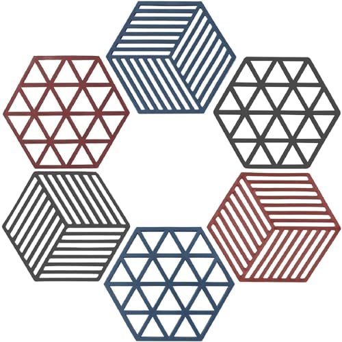 6 Stück Topfuntersetzer Silikon Untersetzer Hitzebeständig Kreative rutschfest Topfuntersetzer Familie Platzdeckchen Silikon Topflappen rutschfest Set Trockenuntersetzer