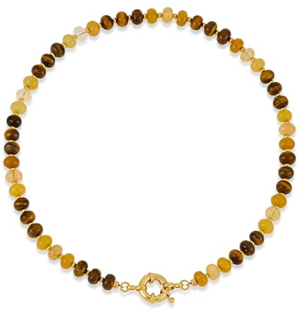 LILIE&WHITE Collana Dorata con Pietre Naturali Gialle e Marroni Donna - Collana Elegante con Cristalli Naturali, Antiallergica e Resistente alla Scoloritura, Accessorio per Look Contemporanei