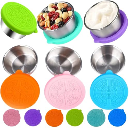 IATAHI Contenitore per condimenti in acciaio inossidabile, 6 pezzi, contenitori per gelato e salsa con coperchi, contenitore per alimenti da spogliatoio riutilizzabile