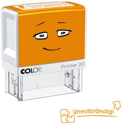 NIO School Motivationsstempel |„Unvollständig“ | Selbstfärbender Lehrerstempel | Abdruckfarbe Shiny Orange (Orange) | 38 x 14 mm | Ideal für Grundschule & Hausaufgaben Grundschule