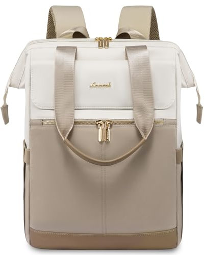 LOVEVOOK Backpack Womens, 15.6 inch Laptop Rucksack Bag for Ladies, Waterproof Daypacks for Office Teacher Nurse, Fashion School Bags with USB Port for Work University Travel Business, Beige Khaki