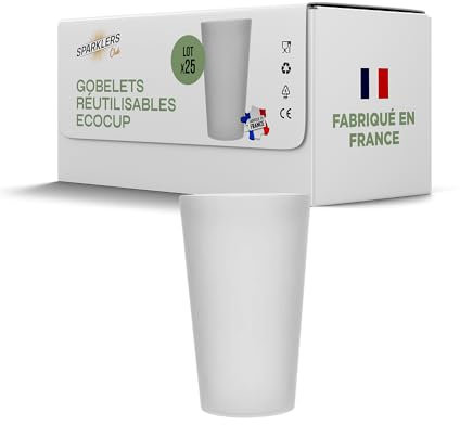SPARKLERS CLUB Lot de Gobelets Réutilisables Givré ECOCUP 30cl -150 Lavages au Lave Vaisselle - Verre Bière Réutilisable en Polypropylène - Gobelet Eco Cup pour tout évènement (25, 30cl)