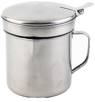 Botellas de aceite para aceite usado, bandeja de grasa de acero inoxidable de 1000 ml con filtro de metal, recipiente de aceite de cocina y grasa usado NsJ262 (plata, 13,5 x 11 cm)