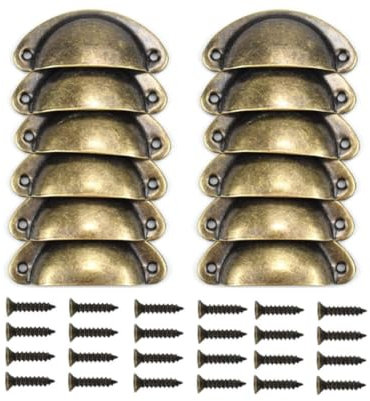 Duronge 12Pz Manijas de Copa Vintage para Cajón de Muebles, Manillas asa Concha con Tornillos, Tiradores Muebles de Cocina Retro Bronce, Pomos y Tiradores de Puerta para Armarios, Cajones, Alacenas