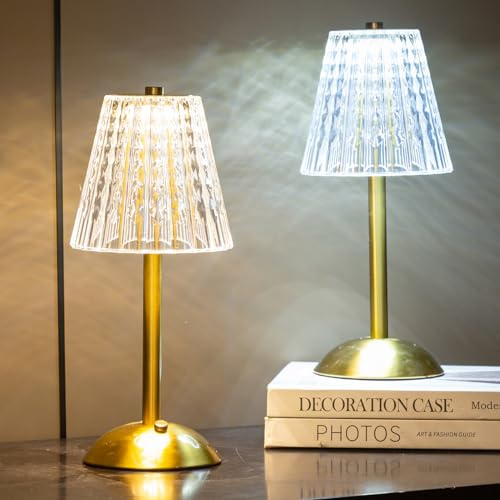 HEQET Cordless Table Lamp for Outdoor,Patio,Rechargeable Gold Wireless Night Light,Pack 2 for Restaurant,Dining Room,Living Room,Bedroom,Portable LED Battery Operated Lamp