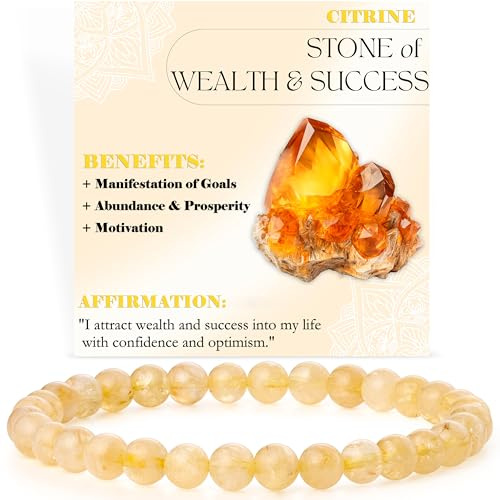Bivei Citrino - Riqueza & éxito - Pulsera de Cuentas Para Las Mujeres 6mm Piedra Semipreciosa Natural Stretch Cristal Elástico Joyería Yoga Regalos Pequeño