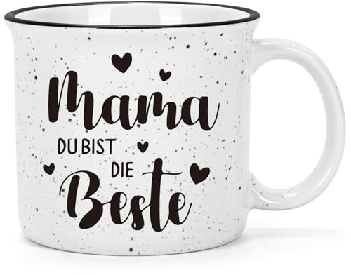 Joymaking Kaffeetasse 450ml Weiße Keramik Tasse mit Spruch 'Mama du bist die Beste' - Geschenkidee für Mama zum Muttertag, Geburtstag oder Weihnachten