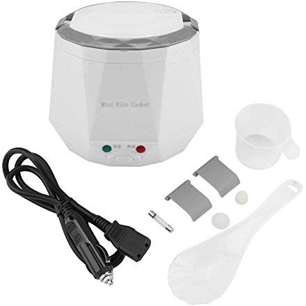 KANBUN 140W 1.3L Cocina de arroz para camión/Vapor vaporizador de Alimentos eléctricos con haddle Mini Calentador de Alimentos Herramienta de cocción de arroz portátil (Blanco), 12V