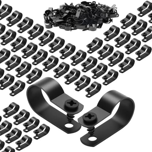 120 Stück Kabelschellen Schwarz 13.2mm R Typ Kabelhalter Schraubbar mit 120 Stück Schrauben Kabelschellen zum Schrauben Kabelklemmen Schraubbar Nylon Kabelhalter für Drahtmanagement Kabelmanagement