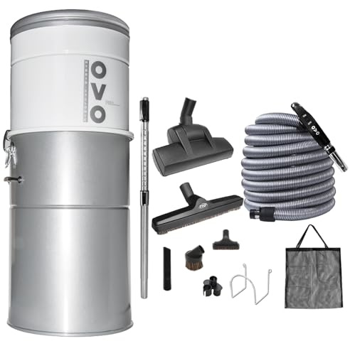OVO Heavy Duty Powerful Central Vacuum System, Hybrid Filtration (with or Without Disposable Bags) 35L or 9.25Gal, 750 Airwatts with 30ft Deluxe Plus Accessory kit Included