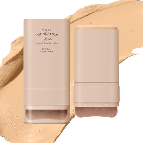 Foundation Stick mit Pinsel, 2in1 Full Coverage Creme Foundation, Wasserfest & Langlebig Concealer Abdeckung, Tragbare Foundation mit Feuchtigkeitsspendend Formel, Matte Grundierung Natürlich Finish