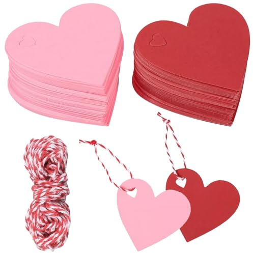 TRKETK 200 Pezzi Etichette in Carta Kraft, Etichette Regalo a Doppio Lato Vuote per Bomboniere Etichette a Forma di Cuore con Corda di Canapa da 20 m per Compleanno, Matrimonio, Decorazione Regalo
