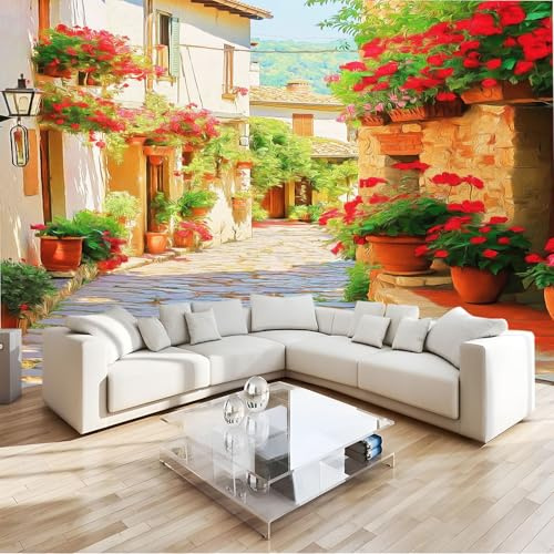 Générique Moderne Papier Peints Intissé Fleurs Dans Une Vieille Ruelle 300x210 cm, Papier Peint Décoration Murale Home Jaune Papier peint type Fleece non tressé, pour salon chambre à coucher